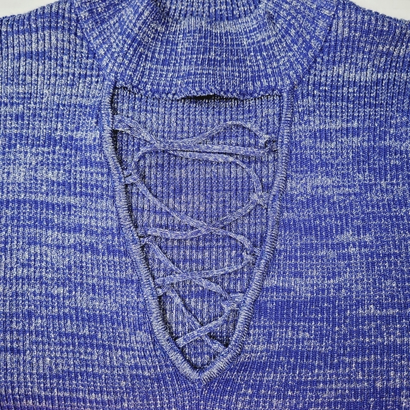 Almost Famous Sweater Dress Long Sleeve Women's Large Blue Midi Metallic Bodycon - Picture 5 of 11